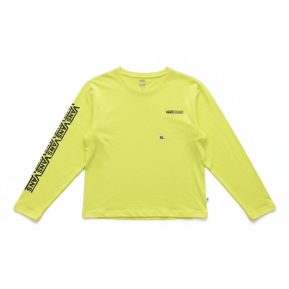 NWT Vans Girls Logo Crew Neck Long Sleeve T Shirt Neon Yellow Size XL School
